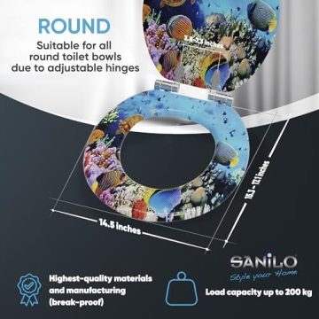 Sanilo Ocean Toilet Seat with Soft Close Quiet Lid Round