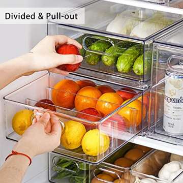 Mano Fridge Drawer Pull Out Stackable Bins with Handle Clear Refrigerator Drawers Organizer Food Sto...
