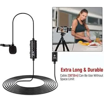 XINYING 6M/19FT Professional Lavalier Lapel Microphone Omnidirectional Condenser Mic Compatible with iPhone 13/12/11/8/7,iPhone X/XS/XR,YouTube Facebook Interview Video Recording