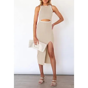 Cutiefox Women's Hollow Out Knit Tank Dress High Slit