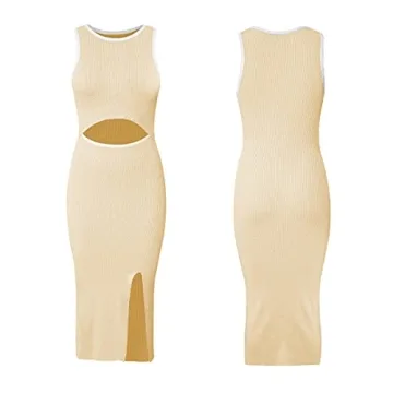 Cutiefox Women's Hollow Out Knit Tank Dress High Slit