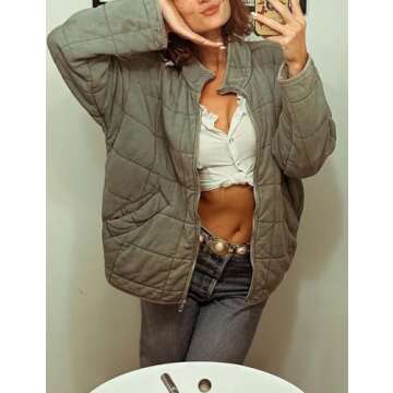 Wefebi Womens Dolman Quilted Lightweight Jackets Full-zip Stand Collar Loose Warm Winter Outwears wi...