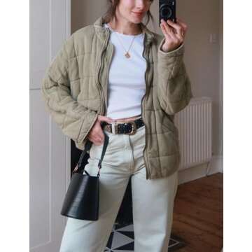 Wefebi Womens Dolman Quilted Lightweight Jackets Full-zip Stand Collar Loose Warm Winter Outwears with Pockets(0003-Green-M)