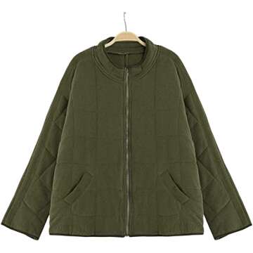 Wefebi Womens Dolman Quilted Lightweight Jackets Full-zip Stand Collar Loose Warm Winter Outwears with Pockets(0003-Green-M)