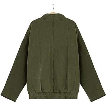 Wefebi Womens Dolman Quilted Lightweight Jackets Full-zip Stand Collar Loose Warm Winter Outwears with Pockets(0003-Green-M)