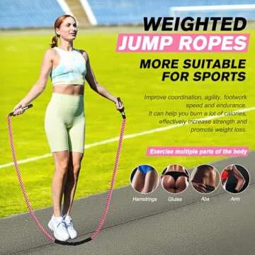 Jump Rope, Weighted Jump Rope for Women, 1.5LB Adult Skipping Rope for Fitness, Home Gym Workout Equ...