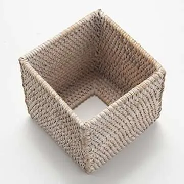 Rattan Tissue Box Cover Natural Woven Facial Napkin Holder Square (White, 5.5x5.5x5.9 Inch)