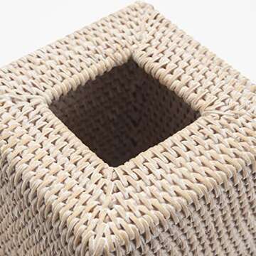 Rattan Tissue Box Cover Natural Woven Facial Napkin Holder Square (White, 5.5x5.5x5.9 Inch)