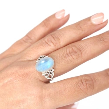 JEWELOPORIUM White Moonstone Silver Ring - 925 Sterling Silver, Elegant Size 7.5 Ring for Women