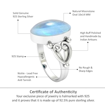 JEWELOPORIUM 925 Sterling Silver Moonstone Ring for Women