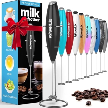 PowerLix Powerful Handheld Milk Frother With Stand – Battery Operated Foam Maker For Coffee, Perfe...