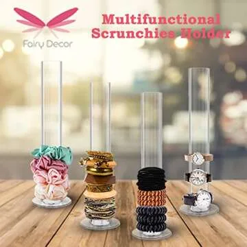 FAIRY DECOR Scrunchie Holder - Hair Accessories Organizer for VSCO Girls Stuff - Acrylic Hair Ties Organizer Room Decor for Teen Girls Gifts -9 Inches clear (Pack of Two)