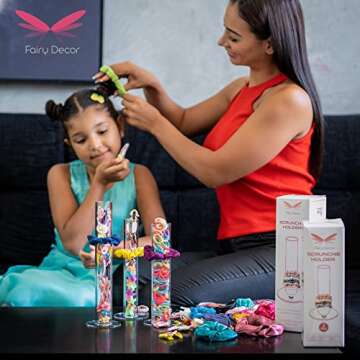 FAIRY DECOR Scrunchie Holder - Hair Accessories Organizer for VSCO Girls Stuff - Acrylic Hair Ties Organizer Room Decor for Teen Girls Gifts -9 Inches clear (Pack of Two)