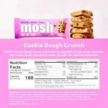 MOSH Cookie Dough Crunch Keto Protein Bars, High Fiber, Low Carb, Gluten Free, High Protein, Brain Healthy Snack, 12 Count