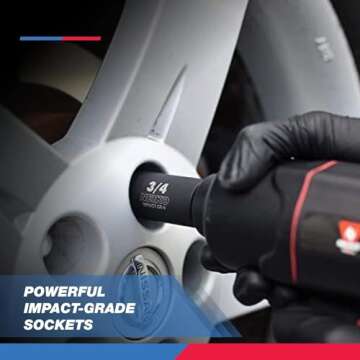 NEIKO 02476A 1/2" Impact Socket Set, 14 Piece 6 Point Impact Set, Standard Impact Socket Set, SAE Sizes (3/8-Inch to 1-1/14") Cr-V Steel, Deep Socket Set 1/2 Drive