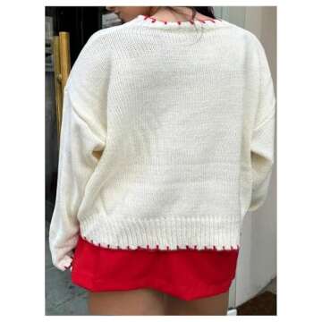 MakeMeChic Women's Plus Size Bow Print Crew Neck Sweater Long Sleeve Drop Shoulder Knit Pullover Top...