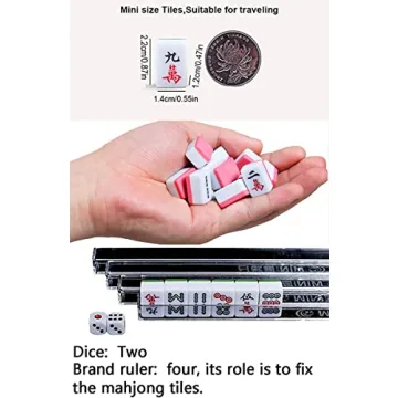 Erencook Miniature Chinese Mahjong Set Travel Ready with 144 Tiles