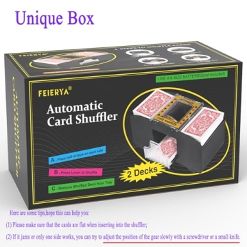 FEIERYA Automatic Card Shuffler 2 Deck,Battery-Operated Electric UNO Poker Shuffler,Playing Card Shuffler for Home Card Game,Travel