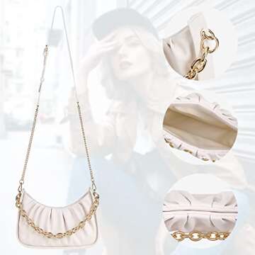 Gabbi Crossbody Bag Chic Pouch Vegan Leather Vintage Hobo Cloud Handbag for Women (White)