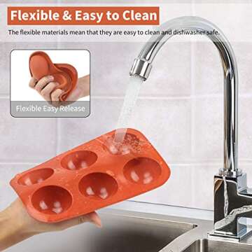 Bunpena Silicone Molds, Chocolate Molds with 6 Semi Sphere Jelly Holes, 4 Pack Hot Cocoa Bomb Mold for Making Hot Chocolate Bombs, Dome Mousse, Cocoa Ball, Coco Bomb (Comes with 2 Droppers), Brown