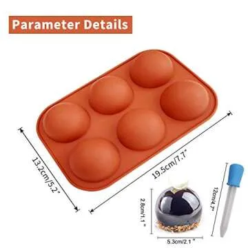 Bunpena Silicone Molds, Chocolate Molds with 6 Semi Sphere Jelly Holes, 4 Pack Hot Cocoa Bomb Mold for Making Hot Chocolate Bombs, Dome Mousse, Cocoa Ball, Coco Bomb (Comes with 2 Droppers), Brown