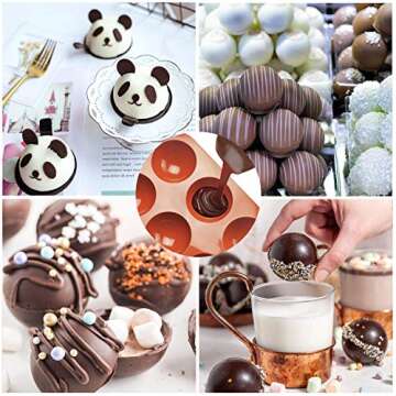 Bunpena Silicone Molds, Chocolate Molds with 6 Semi Sphere Jelly Holes, 4 Pack Hot Cocoa Bomb Mold for Making Hot Chocolate Bombs, Dome Mousse, Cocoa Ball, Coco Bomb (Comes with 2 Droppers), Brown