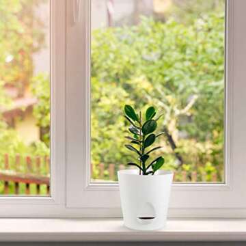 Laerjin Plastic Plant Pots for Indoor Plants, 5.5 Inch High Drainage Deep Reservoir Plastic Flower Planter Pots, Modern Decorative Garden Pots for Succulents, Herbs, African Violets - Set of 8