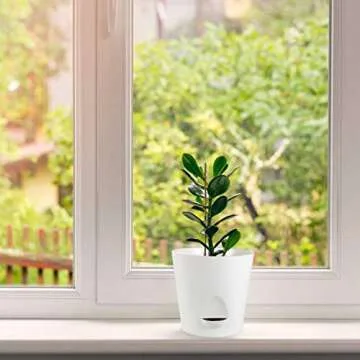 Laerjin Plastic Plant Pots for Indoor Plants, 5.5 Inch High Drainage Deep Reservoir Plastic Flower Planter Pots, Modern Decorative Garden Pots for Succulents, Herbs, African Violets - Set of 8