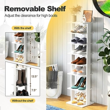 Tangkula 8 Tiers Vertical Shoe Rack for Small Spaces