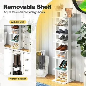 Tangkula 8 Tiers Vertical Shoe Rack for Small Spaces