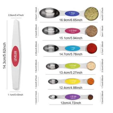 Multicolor Magnetic Measuring Spoons Set with Leveler - Stainless Steel, Stackable, Fits Spice Jars ...