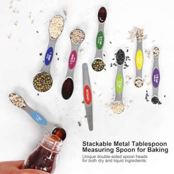 Multicolor Magnetic Measuring Spoons Set with Leveler - Stainless Steel, Stackable, Fits Spice Jars - For Baking Kitchen