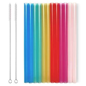 12 Pcs Eco Friendly Silicone Straws with 2 cleaning Brushes,Reusable Silicone Drinking Straws,for 20...