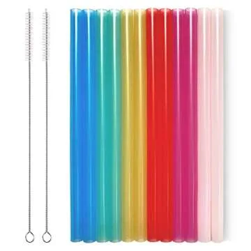 12 Pcs Eco Friendly Silicone Straws with 2 cleaning Brushes,Reusable Silicone Drinking Straws,for 20...