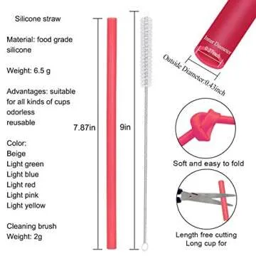 12 Pcs Eco Friendly Silicone Straws with 2 cleaning Brushes,Reusable Silicone Drinking Straws,for 20oz Tumblers,Yeti, Ozark, (Pure Multicolor, 7.87 inches)