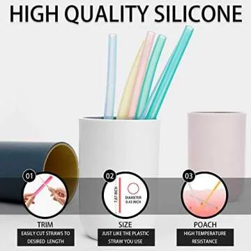 12 Pcs Eco Friendly Silicone Straws with 2 cleaning Brushes,Reusable Silicone Drinking Straws,for 20oz Tumblers,Yeti, Ozark, (Pure Multicolor, 7.87 inches)