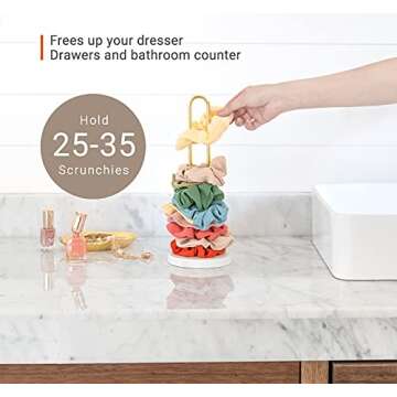 Mkono 2PCS Scrunchies Holder Stand Hair Accessories Organizer Gold White Metal Scrunchies Tower Hold 25-35 Scrunchies Modern Vertical Hair Tie Organizer Jewelry Scrunchy Holder for Girls