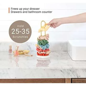 Mkono 2PCS Scrunchies Holder Stand Hair Accessories Organizer Gold White Metal Scrunchies Tower Hold 25-35 Scrunchies Modern Vertical Hair Tie Organizer Jewelry Scrunchy Holder for Girls