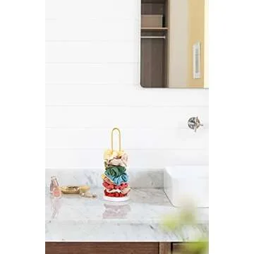 Mkono 2PCS Scrunchies Holder Stand Hair Accessories Organizer Gold White Metal Scrunchies Tower Hold 25-35 Scrunchies Modern Vertical Hair Tie Organizer Jewelry Scrunchy Holder for Girls