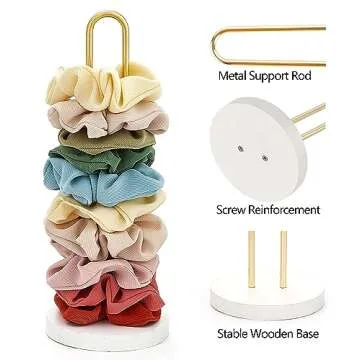 Mkono 2PCS Scrunchies Holder Stand Hair Accessories Organizer Gold White Metal Scrunchies Tower Hold 25-35 Scrunchies Modern Vertical Hair Tie Organizer Jewelry Scrunchy Holder for Girls
