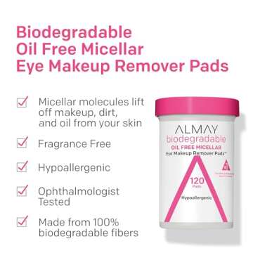 Almay Biodegradable Makeup Remover Pads, Micellar Gentle, Hypoallergenic, Fragrance-Free, Dermatolog...