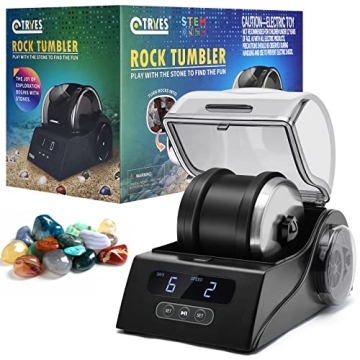 Tryes Rock Tumbler Kit Adults - Rock Polisher Tumbler with Noise Reduction Cover, Speed&Timer Control, Includes 4 Polishing Grits, Rough Gemstones, Learning Guide etc., Great Science Gift for All Ages