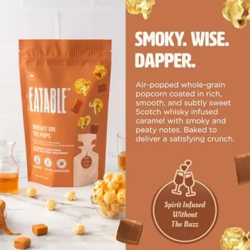 Eatable Top Shelf Trio: Pack of 3 (4.4 Oz) Non-GMO Gourmet Caramel Popcorn Bags - Whiskey, Rosé, Tequila Infused Caramel Popcorn | Healthy Snacks | Gluten Free Snacks | Sugar Free Snacks | Made in Canada. 125g (Pack of 3)