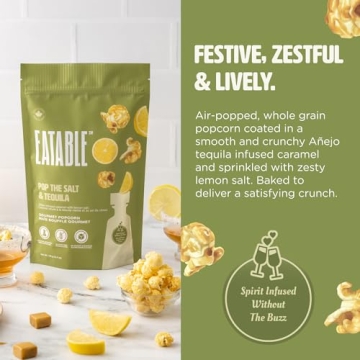 Eatable Top Shelf Trio: Pack of 3 (4.4 Oz) Non-GMO Gourmet Caramel Popcorn Bags - Whiskey, Rosé, Tequila Infused Caramel Popcorn | Healthy Snacks | Gluten Free Snacks | Sugar Free Snacks | Made in Canada. 125g (Pack of 3)