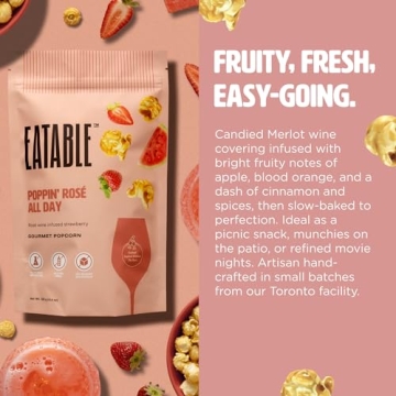 Eatable Top Shelf Trio: Pack of 3 (4.4 Oz) Non-GMO Gourmet Caramel Popcorn Bags - Whiskey, Rosé, Tequila Infused Caramel Popcorn | Healthy Snacks | Gluten Free Snacks | Sugar Free Snacks | Made in Canada. 125g (Pack of 3)