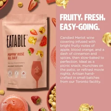 Eatable Top Shelf Trio: Pack of 3 (4.4 Oz) Non-GMO Gourmet Caramel Popcorn Bags - Whiskey, Rosé, Tequila Infused Caramel Popcorn | Healthy Snacks | Gluten Free Snacks | Sugar Free Snacks | Made in Canada. 125g (Pack of 3)
