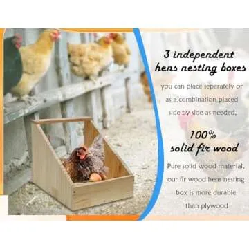 CSQOO Hens Nesting Box, 3 Packs Single Compartment Solid Wood Chicken Nesting Boxes for UP to 15 Hens, Large Duty Laying Nest Box for Duck and Poultry (3 Packs)