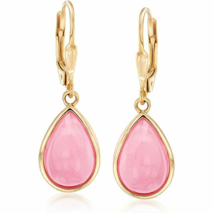 Pink Opal Teardrop Earrings in 18kt Gold Over Sterling