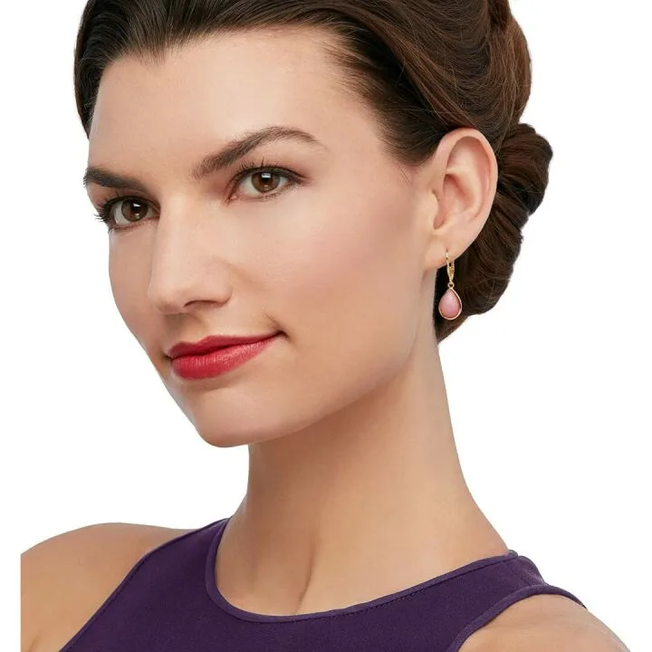 Pink Opal Teardrop Earrings in 18kt Gold Over Sterling