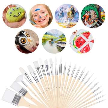 Amazon Basics Multi-shaped Polyester Paint Brushes for for Acrylic, Oil, Watercolor, Gouache, 24 Different Sizes, Wood Color